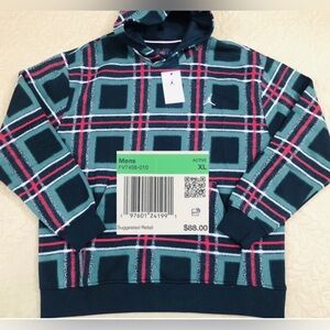 NEW..MEN XL JORDAN PLAID ESSENTIALS FLEECE PULLOVER HOODIE